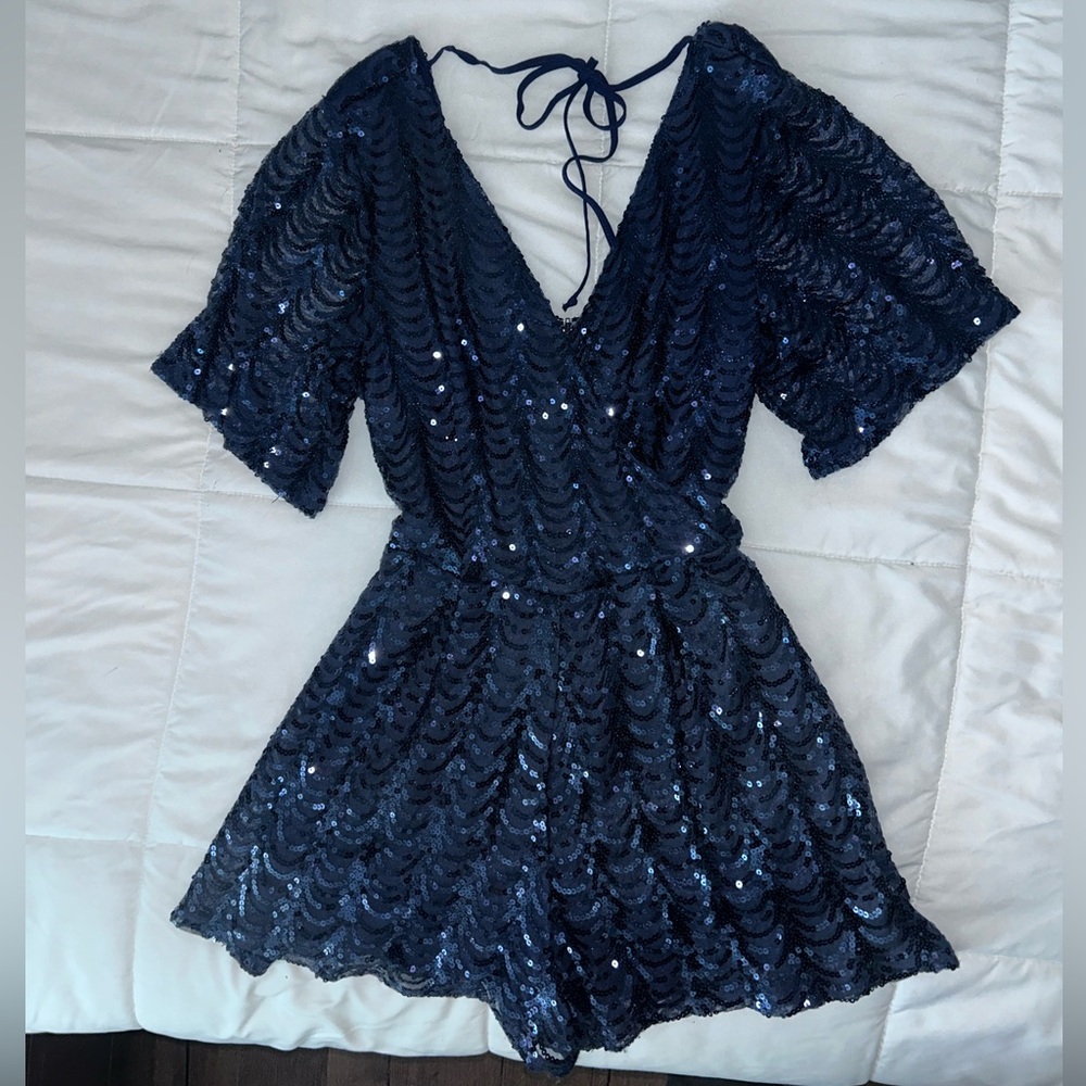 Charlotte Russe Navy Blue Sequin Romper